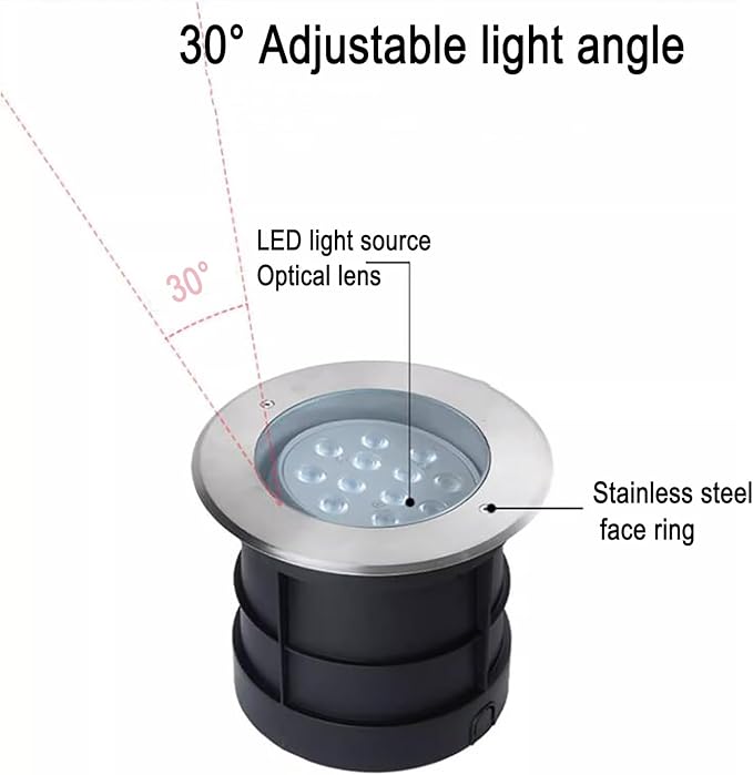LED Buried Lights - Outdoor Landscape Lights 30° Adjustable Angle Spotlight IP67 Waterproof Round Recessed Polarized Ground Light Garden Patio Decorative Lighting Floor Lamp(White36W) (White 6W)
