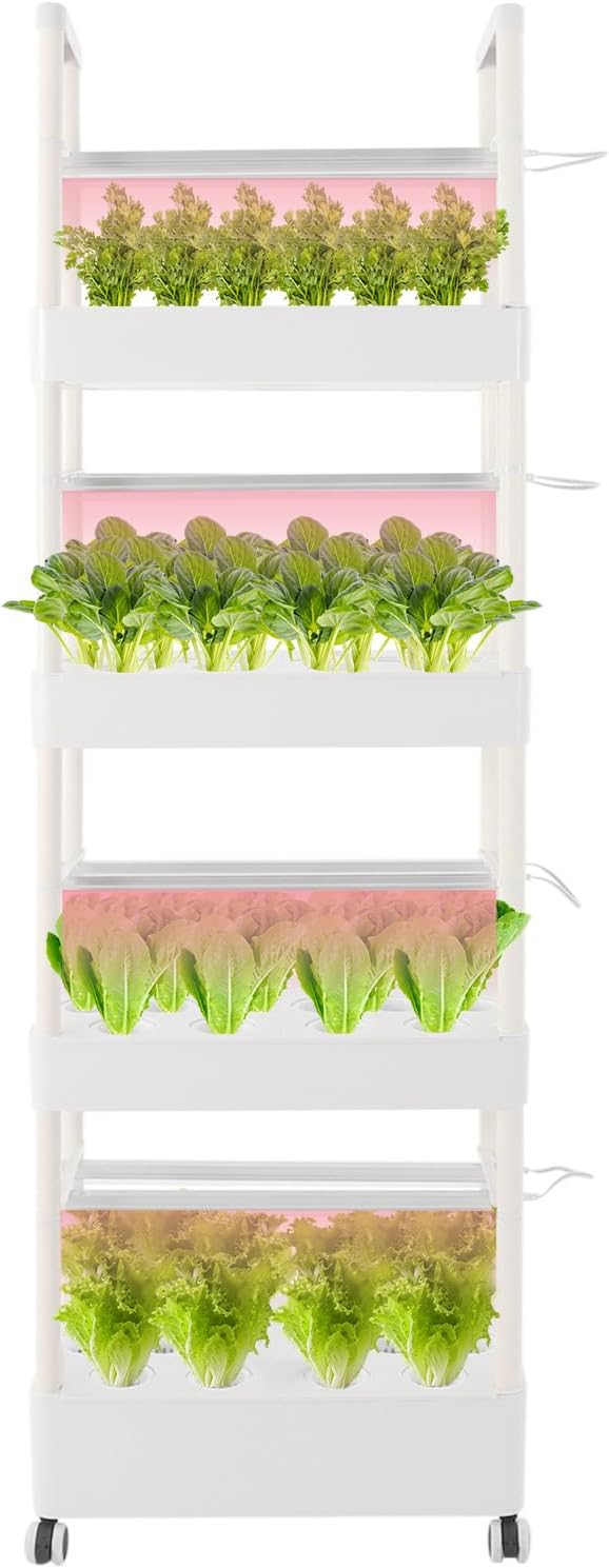 Hydroponics Growing System 56 Pods Vertical Hydroponic Growing Tower with LED Grow Light 32L Indoor Gardening System for Herb Vegetable Fruit