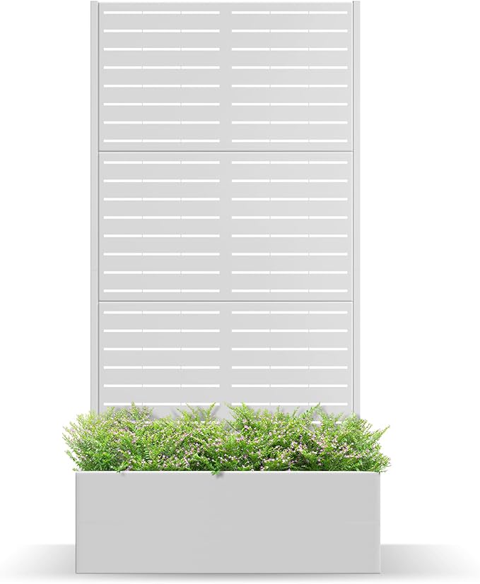 Metal Planter Box with Trellis Planter Box with Privacy Screen Privacy Trellis Outdoor for Climbing Plants with Drainage Holes Raised Garden Bed for Vegetables