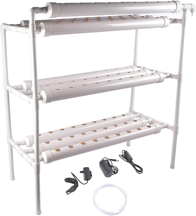 Hydroponic Grow Kit 3 Layer 90 Plant Sites 10 Food-Grade PVC-U Pipes Floor Standing Hydroponic Grow System for Leafy Vegetables