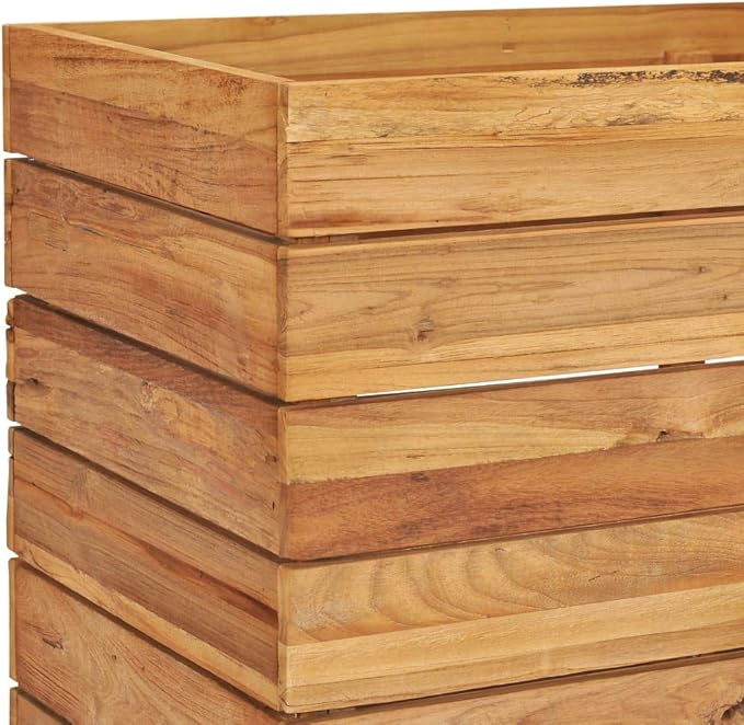 Wooden Raised Bed with a Steel Rack Recycled Teak Raised Planter Garden Box with Legs Wood Raised Garden Bed Planter for Vegetables Grass Lawn Yard 39.4x15.7x21.7 -AA