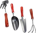 Garden Tool Set 4pcs Mini Metal Shovel and Trowel with Narrow Spade Three-Prong Rake Dual-use Hoe for Digging Planting and Potting in Outdoor Gardening