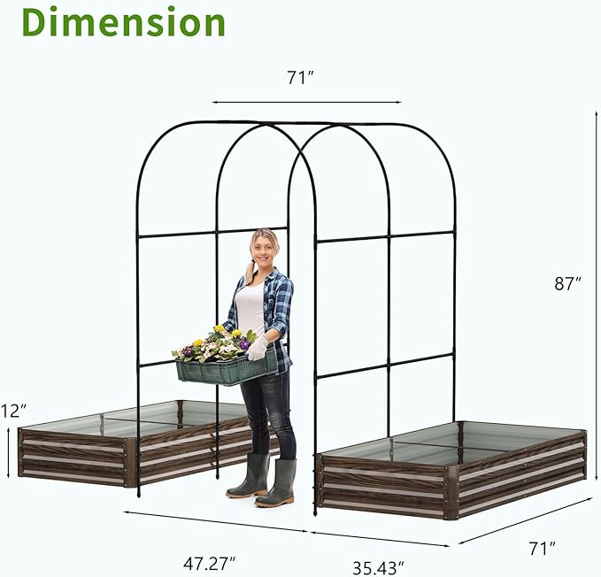 DoCred 3 in 1 Raised Garden Bed with 87in Tall Arch Trellis for Climbing Plants Galvanized Planter Garden Box Outdoor for Gardening Climbing Vegetables Flower