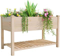 BIRASIL Outdoor Wood Raised Garden Bed Elevated Reinforced Large Planter Box with Storage Shelf for Vegetable Flower Backyard Patio Gardening Balcony (48”L Natural Wood)