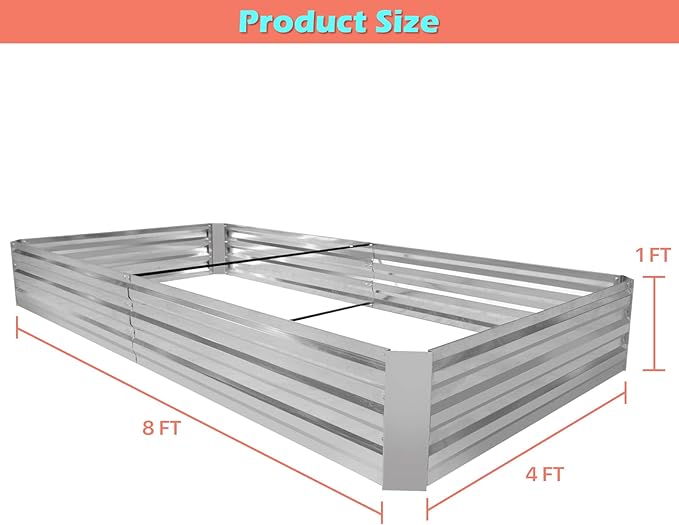 HKLGorg Galvanized Raised Garden Bed 8 x 4 x 1ft Galvanized Planter Large Metal Planter Box Raised Garden Bed for Flowers Vegetables and Fruits Rustproof Planter Box with No Bottom Silver