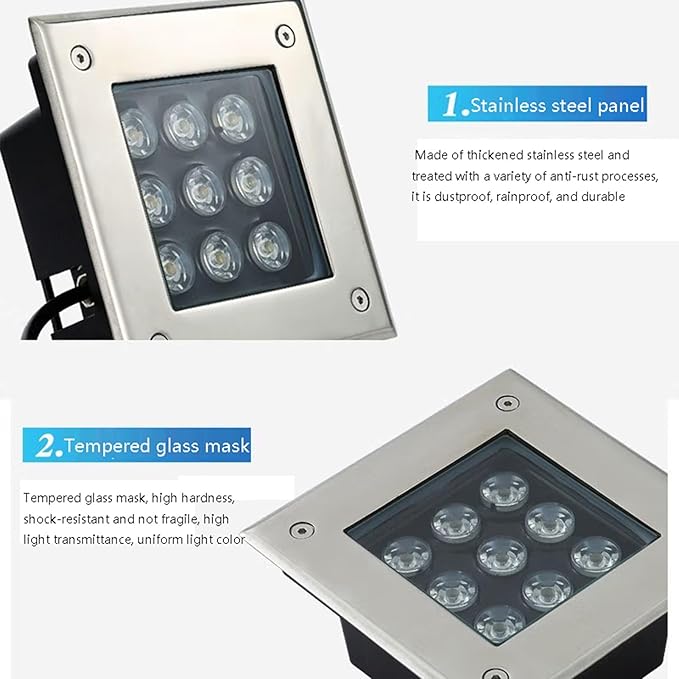LED Recessed Ground Lights Garden Spotlight IP66 Waterproof Low Voltage AC12/24V Embedded Underground Light for Outdoor Patio Pathway Lawn Landscape Lamp