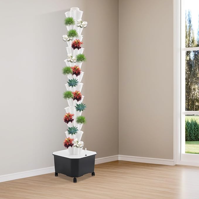 12-Tier 60-Hole Indoor Hydroponic Grow Tower Vertical Garden System with 6.6Gal Tank &amp Water Pump Self-Watering for Herbs Lettuce Strawberries Space Saving Indoor Gardening for Home Apartmen