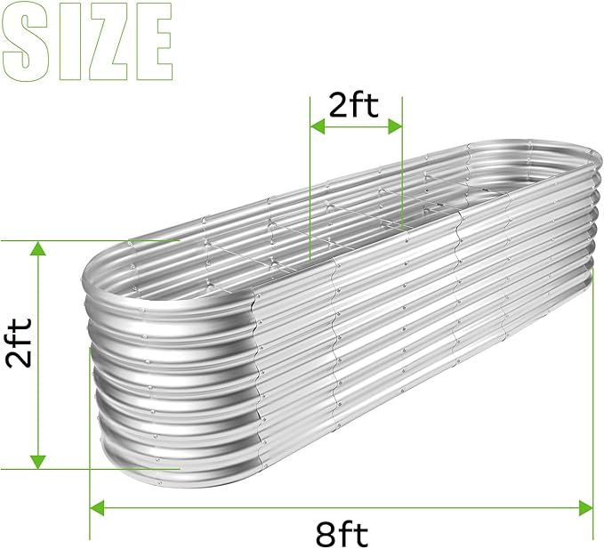 Land Guard 8×2×2ft Galvanized Raised Garden Bed Kit Raised Garden Boxes Outdoor Oval Metal Raised Garden Beds for Vegetables Silver