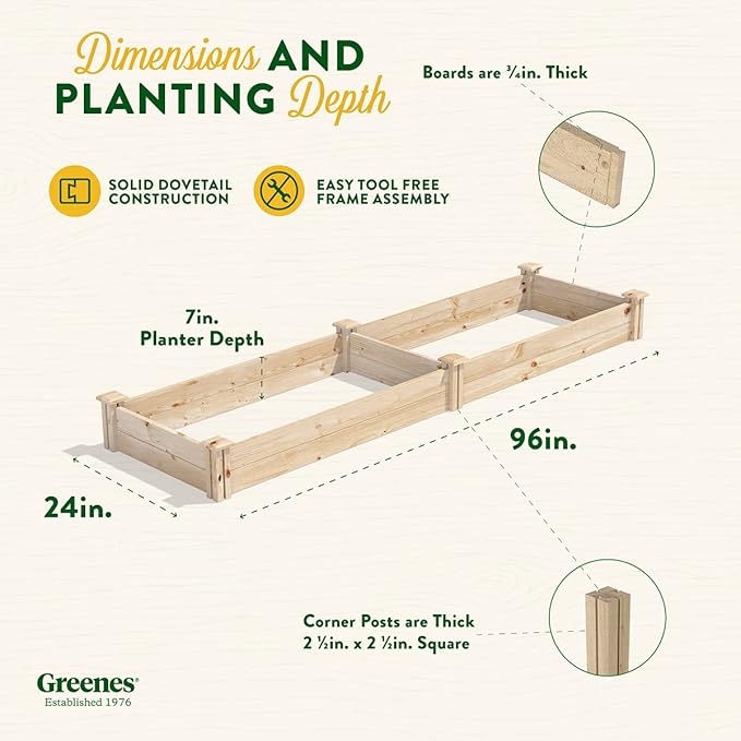 Greenes Fence Original Pine Raised Garden Bed 2' x 8' x 7 - Made in USA with American Pine