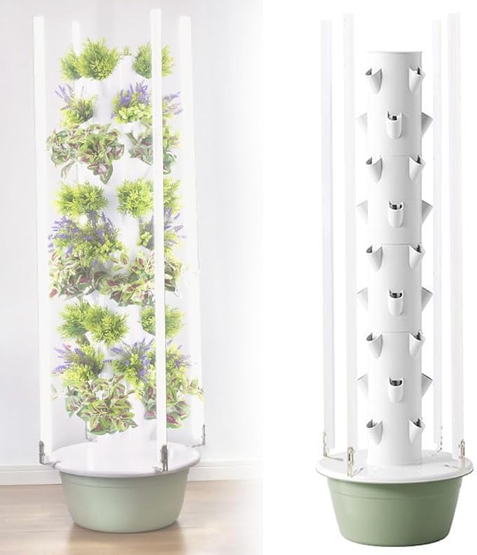 Indoor Hydroponic Garden Tower with LED Grow Lights Pump Adapter and Net Pots for Growing Herbs and Vegetables Efficient Soil-Less Growing System
