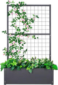 Metal Planter with Trellis Raised Garden Beds Outdoor (35.5 L*12 W*59 H) Inch Planter Box with Trellis&ampPrivacy Screen for Climbing Plants Vegetables Vines