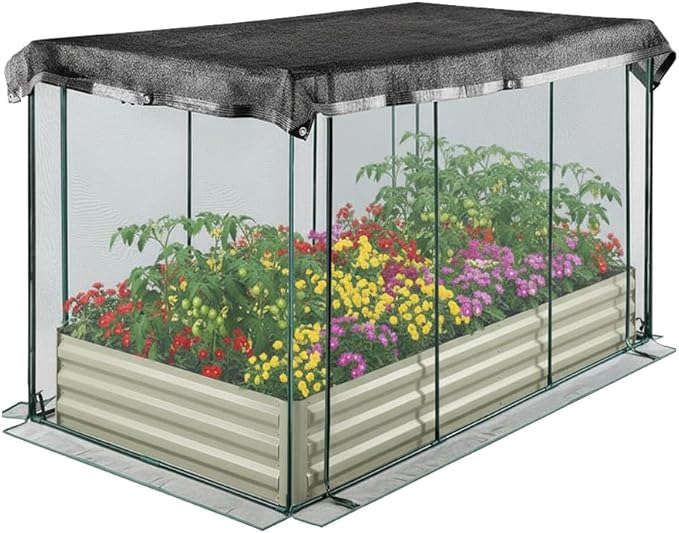 Galvanized Raised Garden Bed with Cover and Shade Cloth Kit Open Base Design Outdoor Metal Planter Box for Growing Vegetables Vegetables8 x 4 x 1 ft