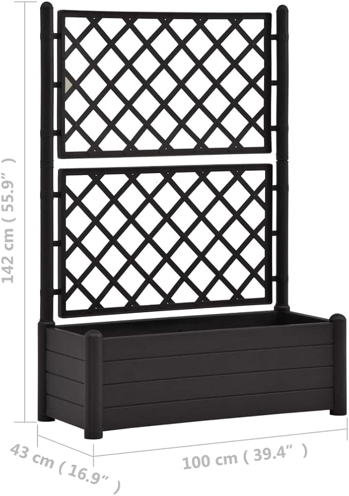 Garden Planter with TrellisPP Planter with Trellis Planter Box with Trellis Raised Garden Bed Outdoor for Plants Hanging Flower Baskets 39.4x16.9x55.9 Anthracite