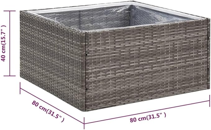 Garden Planter Raised Garden Bed 31.5x31.5x15.7 Gray Poly Rattan Outdoor Planter Box with Transparent Nylon Bag for Flowers and Plants - Sturdy Steel Frame Open Bottom Design for Drainage