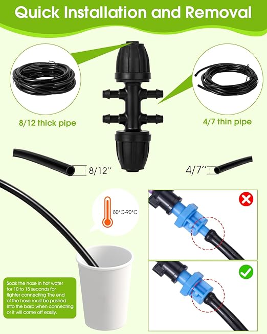 Automatic Lawn Sprinkler System with 32.8FT 8/12'' +16.4FT 4/7'' Tubing Kit G‑Type 360 Degree Rotation Sprinkler Watering for Drip Irrigation Watering Plants Yard &amp Lawn Care