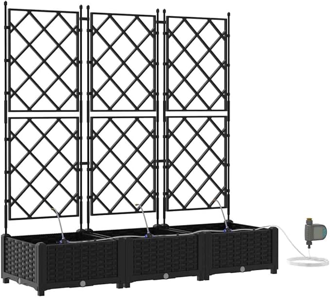 3 Pcs Black Steel Garden Planter Box Set 47.2 x 15.7 x 49.6 in Modern Raised Outdoor Planter with Irrigation for Patio Balcony Yard