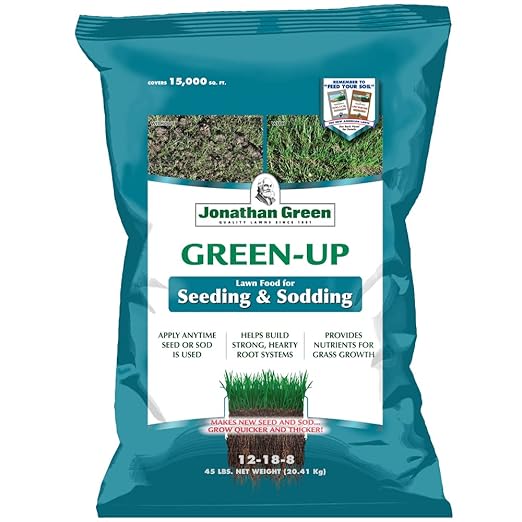 Jonathan Green (11543) Green-Up Lawn Food for Seeding &amp Sodding - 12-18-8 Grass Fertilizer (15000 Sq. Ft.)