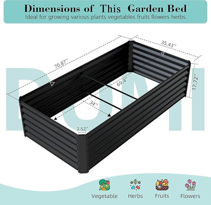 Planter Boxes Outdoor 6x3x1.5 Ft Metal Garden Raised Bed Galvanized Garden Boxes Outdoor Raised for Elevated Vegetable Flower Herbs (6x3x1.5FT-Dark Gray)