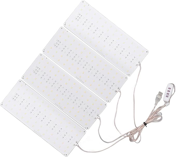 Focket LED Plant Grow Light Full Spectrum Adjustable Brightness with 8H 12H 16H Timer for Greenhouses Bookcases Cabinets (4 Head)
