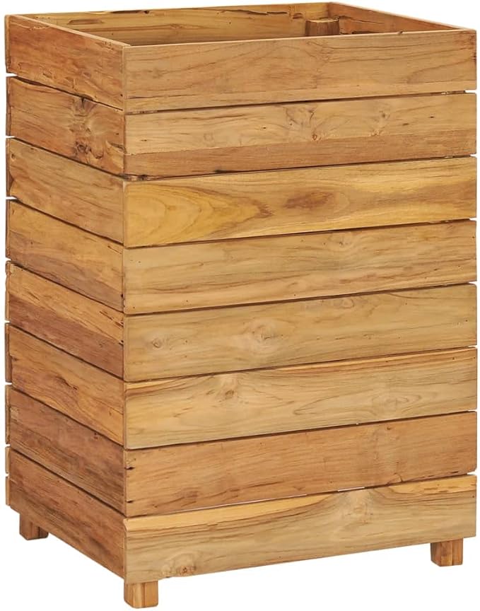 Raised Bed Recycled Teak Raised Planter with Wooden Legs and Steel Rack Bottom for Flowers Vegetables Weather Resistant Outdoor Planting Box Container 19.7x15.7x28.3