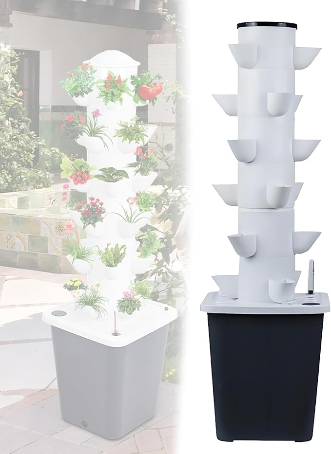 Hydroponic Tower Garden Hydroponic Planting System Indoor Hydroponic Planting System - 30-Plant Vertical Hydroponic Tower Silent Water Pump Herb Planting Kit 6layers18holes