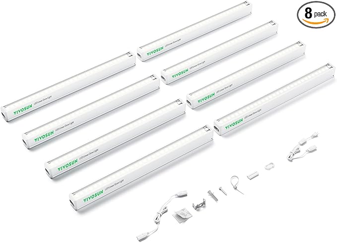 VIVOSUN T5 Grow Lights for Indoor Plants 5000K Full Spectrum 48W(8 X 6W) 1FT LED Plant Light Strip for Seed Starting Greenhouse Hydroponics SGS Compatible Linkable 8-Pack