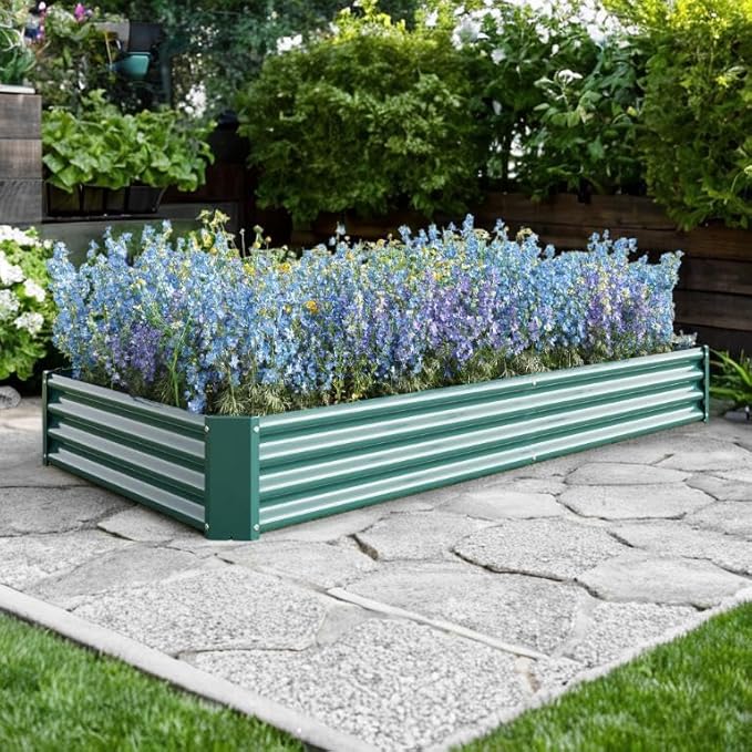 Metal Raised Garden Bed Large 7.6' x 3.7' Planter Boxes Outdoor Sturdy Raised Flower Bed with Anti-Rust Coating Perfect Raised Beds for Gardening Quick Assembly Durable &amp Safe (Green)
