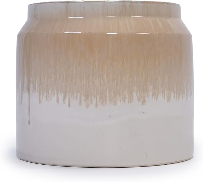 Handmade Non Porous Ceramic Planter Set of 2 6 8 Diameter Beige Drip Glaze for Aquatic Plants IndoorOutdoor Shelf Desk Use Breathable Clay