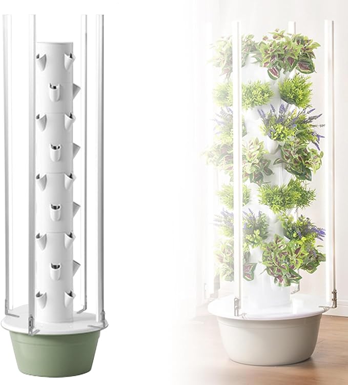 Hydroponics Growing System Hydroponic Growing Kits Hydroponics Tower with LED Grow Light with Hydrating Pump Adapter Net Pots for Herbs Fruits and Vegetables9Layer