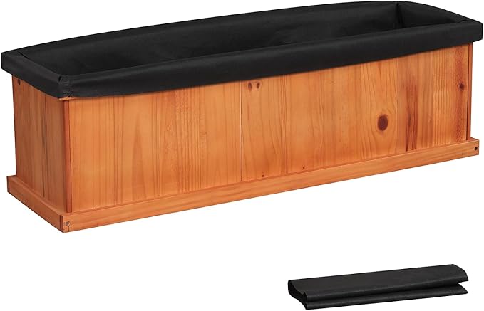 IRONMAX Wood Raised Garden Bed Outdoor Planter Box with Detachable Bottom Drainage Holes Protective Liner Rectangular Planting Bed for Yard Patio Balcony (Orange 40x13x12)