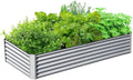 6x3x1.5Ft Galvanized Raised Garden Beds Outdoor Large Elevated Planter Raised Beds Rot-Resistant Deep Root Planter Box for Vegetables and Flowers Silver+White