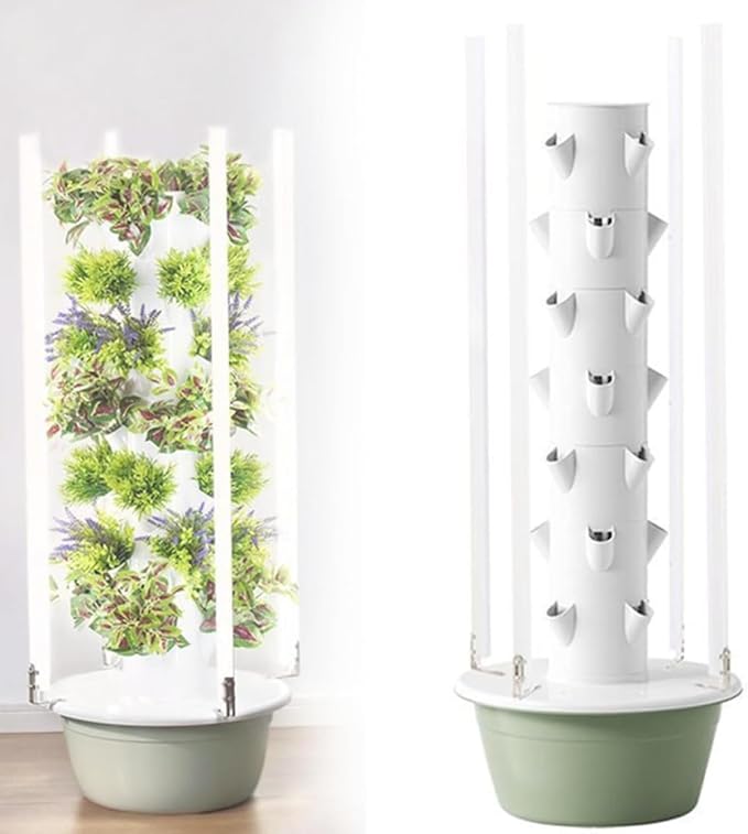 Hydroponic Tower Indoor/Outdoor Smart Garden for Herbs Fruits and Vegetables 5/7/9 Layers Vertical Aeroponic Growing Kit with Smart Timer Silent Water Pump Space-Saving
