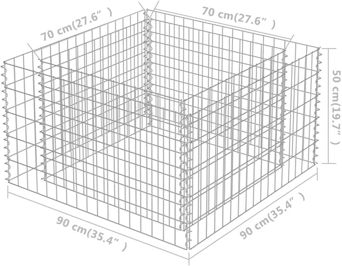 Gabion Raised Bed Silver Galvanized Steel 35.4 x 35.4 x 19.7 in Gardening Pots &amp Planters 143557