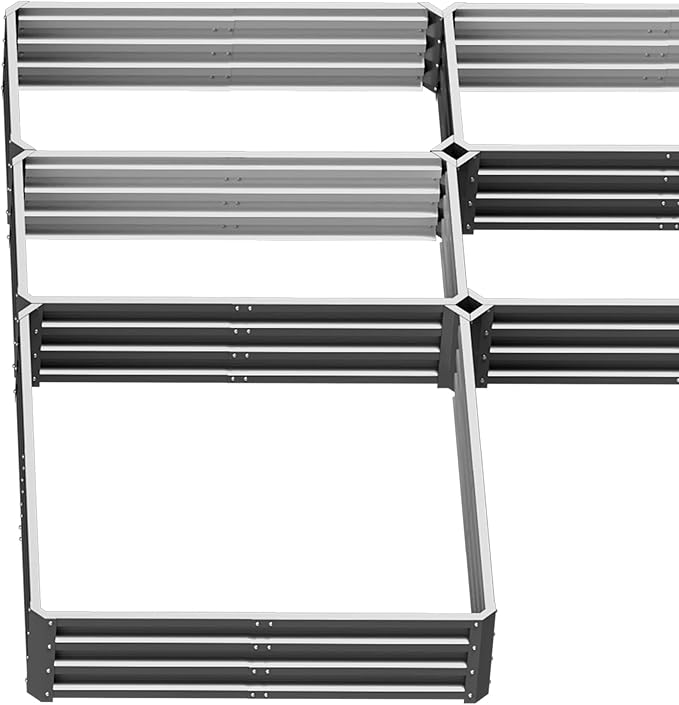 Outsunny 8 x 8' Raised Garden Bed Set Large Steel Flower Planters for Outdoor Plants Easy Assembly for Vegetables Herbs Gray