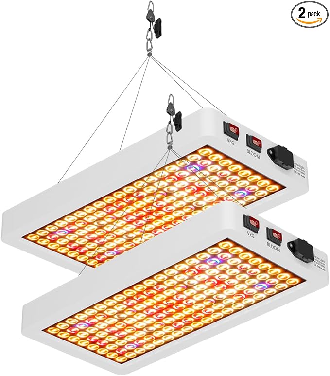 2Pack 1000W Led Growth Lamps–Full Spectrum With 288 Chips Each Offering UV/IR To Copy Sunlight Veg/Bloom Settings&ampDimming Fits 100-277V Has US Plugs Ideal Indoor Gardens Hydroponics Nurturing Sapl