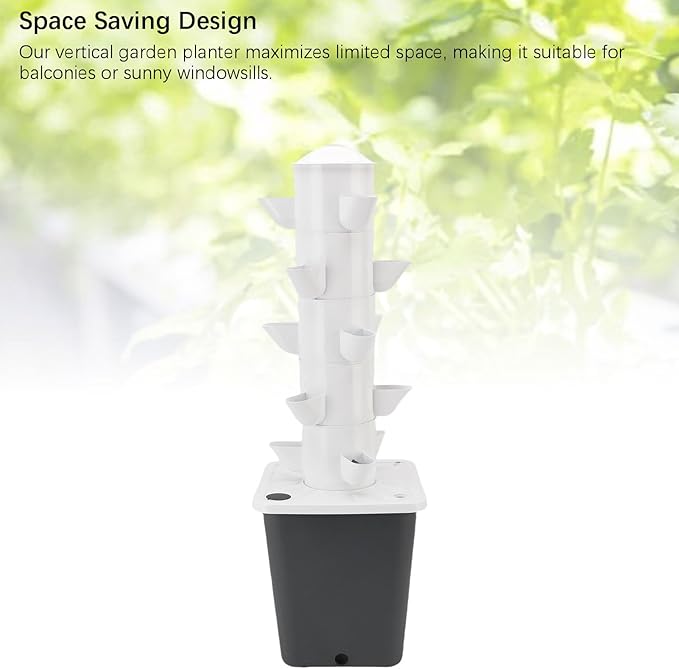 Hydroponics Tower System with 15 Holes 10L Water Vertical Hydroponic Tower for Home School with Vertical Planter Indoor Outdoor Garden System (US Plug)