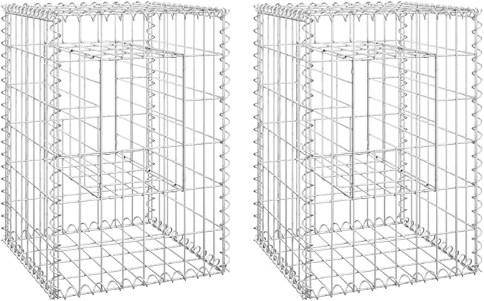 2pcs Galvanized Steel Gabion Basket Post/Planter Raised Bed Gabion Raised Bed to Fill with Rocks or Gravel Stable Durable Gabion Post 15.7x15.7x23.6 -AA