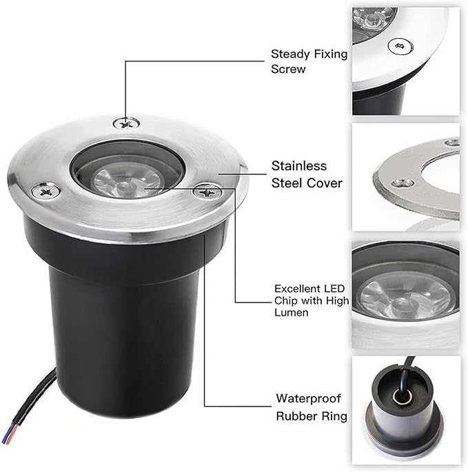 2 Pack LED Waterproof Inground Lights IP67 Landscape Lighting 3W Outdoor Garden Path Spotlights DC12V/24V Recessed Buried Lamps for Walkways (Warm White 24V)