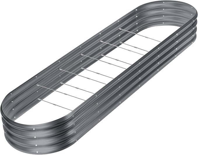 Land Guard 8×2×1ft Galvanized Raised Garden Bed Kit 108 Gallon Capacity Raised Garden Boxes Outdoor Oval Metal Raised Garden Beds for Vegetables Modern Grey(with 10 Connecting rods)