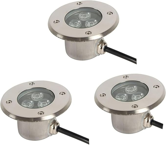 3PCS Recessed Ground Spotlight - 3W Outdoor Stainless Steel Landscape Lights Ultra Slim Submersible Fountain Lamp IP68 Waterproof Underwater Pond Led Spot Lights(Green12V) (Blue 12V)