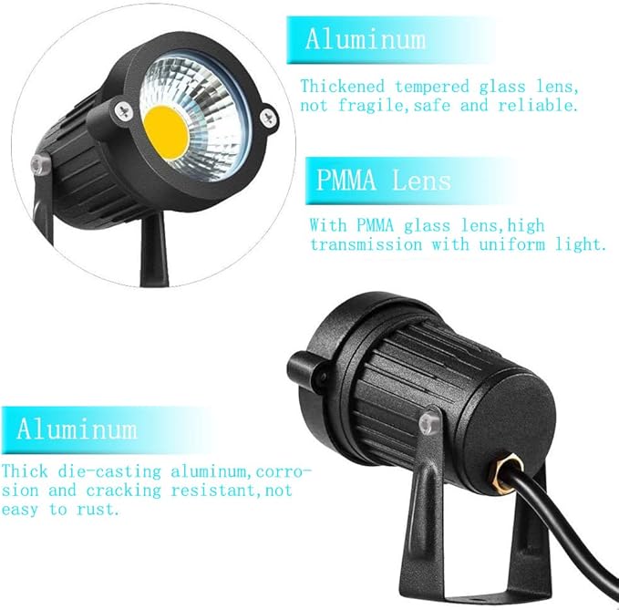Bright Outdoor Wall Mount Spotlight 5W COB Garden Yard Path Landscape Lighting Decorative Walls Trees Flags Lamp with Round Base and Power Plug Pack of 2 (Warm White)