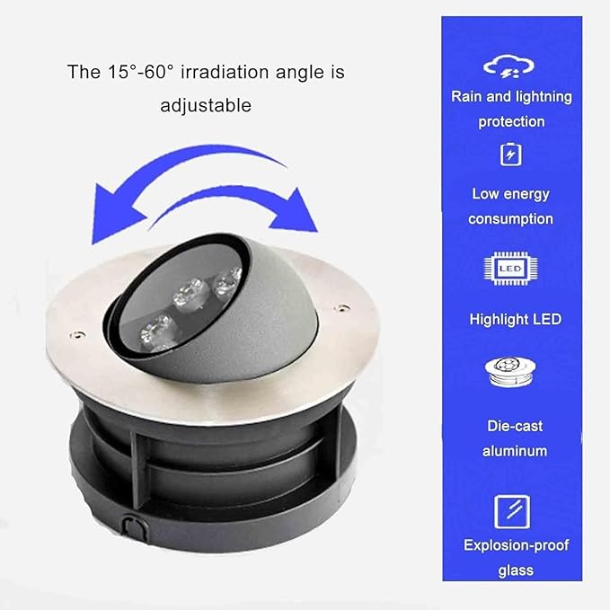 Recessed LED Outdoor Spotlight 24V Outdoor Beam Light Adjustable LED Buried Light IP67 Waterproof Ground Landscape Lights for Gardens Terraces Architectural Lighting(White6w)