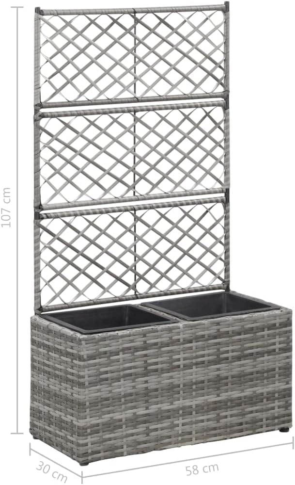 Trellis Raised BedFreestanding Elevated Planter for Vines Climbing Plant Flowers for Patio Garden Indoor Outdoor with 2 Pots 22.8 x 11.8 x 42.1 Poly Rattan Gray