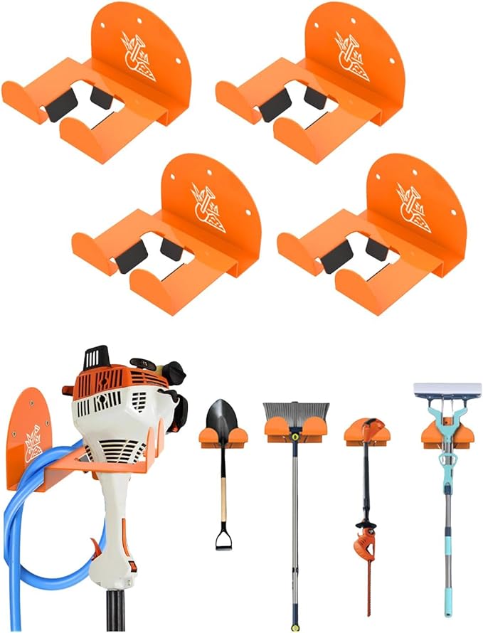 Weedeater Rack &amp Snow Shovel Hanger - 4 Pack - 180LB Heavy-Duty Alloy Steel Wall Mount Set for Winter Gear Stihl Power Tools Grass Trimmer Garden Tools Space-Saving Storage for Garage Shed