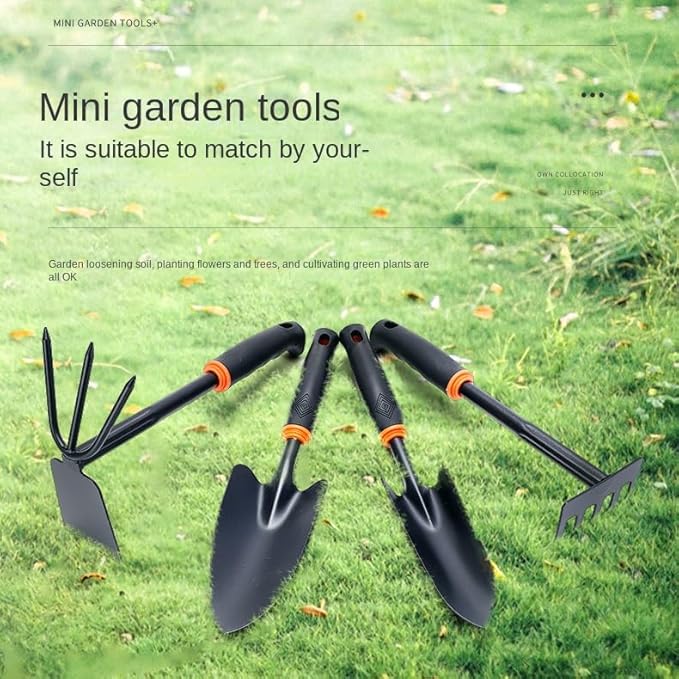 Garden Tool Set 4 Piece Heavy Duty Garden Trowels Cast-Iron Garden Hand Shovels with Non-Slip Rubber Grip Idea for Transplanting Weeding Digging and Planting (Four-Piece Tool Set)