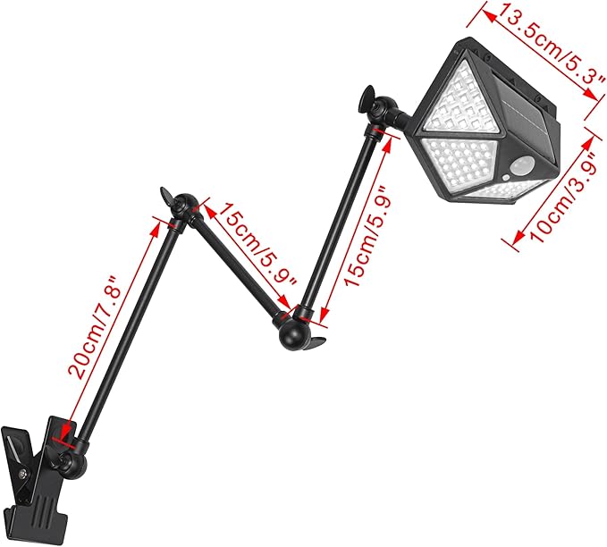 Outdoor 5W Daylight Solar Spotlight with Motion Sensor Clip Mount Adjusted Angle Telescopic Arm Rainproof IP66 Spot Lamp for Landscape Yard Balcony Entrance