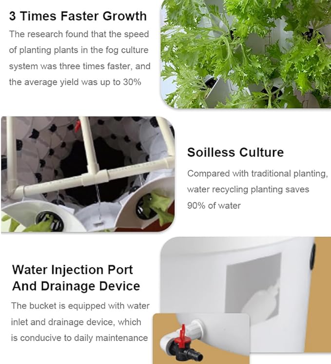 Hydroponics Growing System 6/8/10 Floor Vertical Hydroponics Tower with 100L Water Tank Aeroponics Growing Kit Smart Garden Planter Germination Kit Hydrating Pu