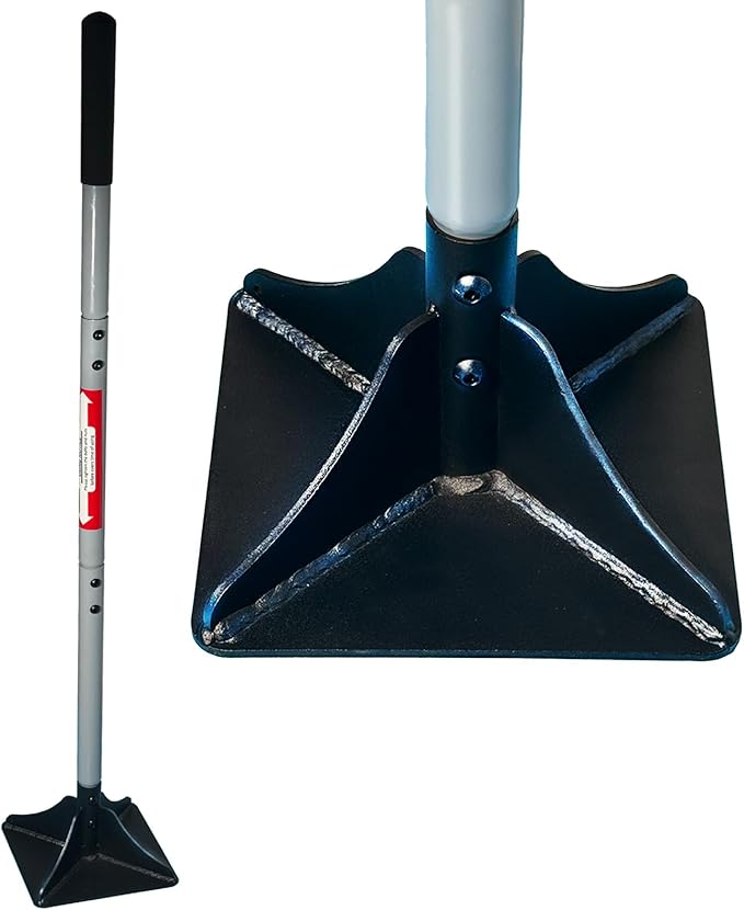 Heavy Duty Steel Tamper 8x8 with 48 inch Handle and Rubber Grip Ideal Garden Landscaping Rammer for Earth Soil Asphalt Gravel and Dirt Compaction Levelling Paver Tool Trash Tamper