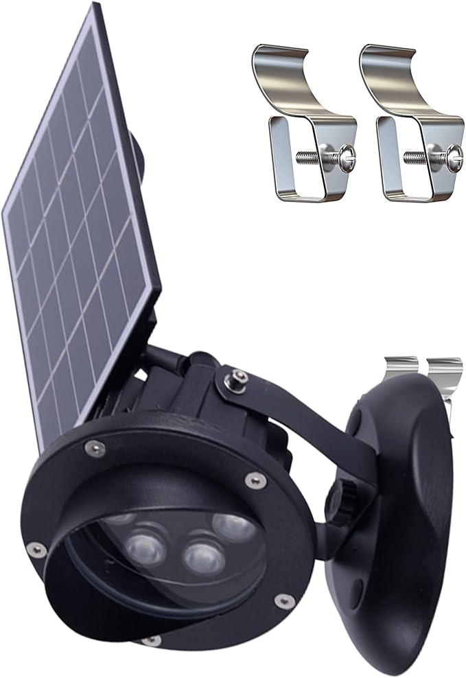 Kiven Solar Lights Outdoor with Vinly Siding Hooks 10W LED Indoor/Outdoor Waterproof Spotlight Rechargeable Solar Powered Landscape Lights for Plants Porch GardenVinly Siding(Warm White)