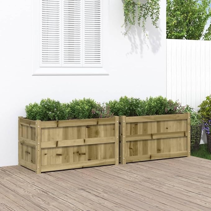 Garden Planter Set Galvanized Welded Mesh Bed - Brown Pressure Treated Pinewood Cages Walls for Patio Raised Landscape Rock Set of